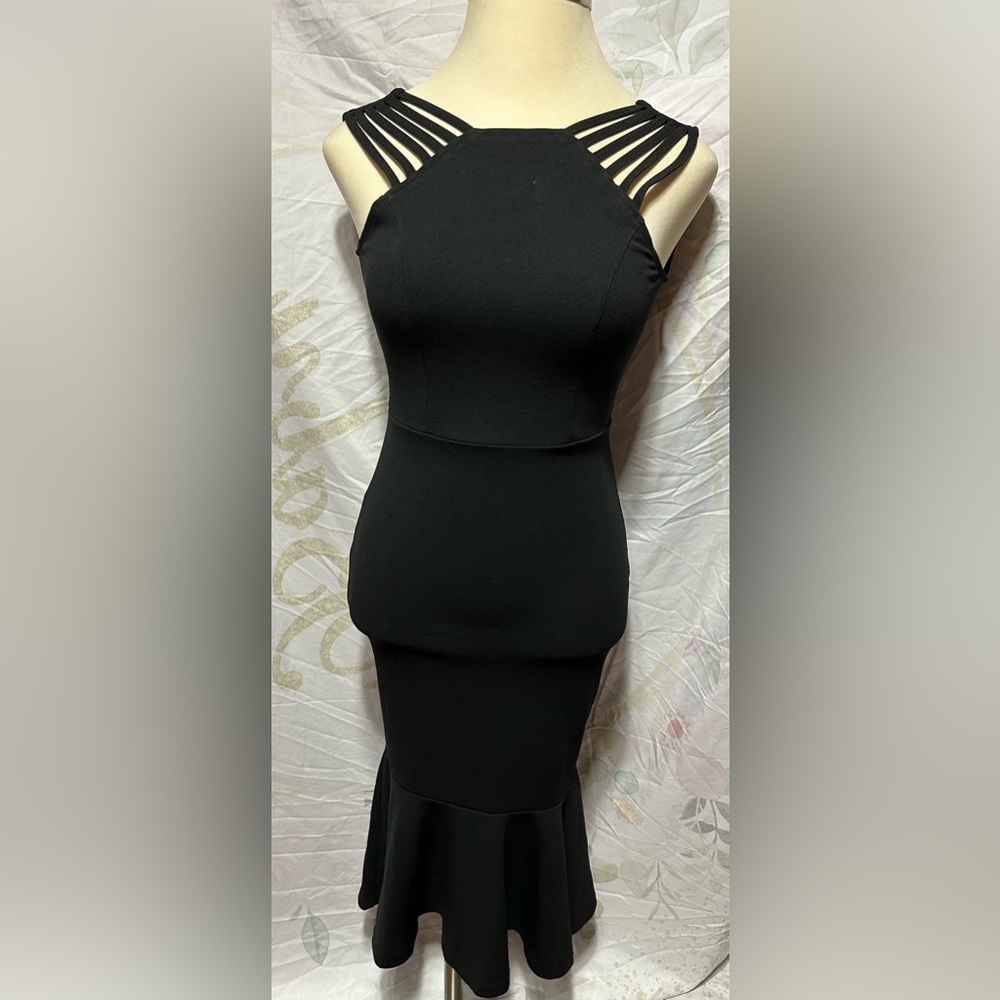 Bodycon Dress Straps Sleeveless Slim Midi Mermaid Cocktail Ruffle Hem Dress